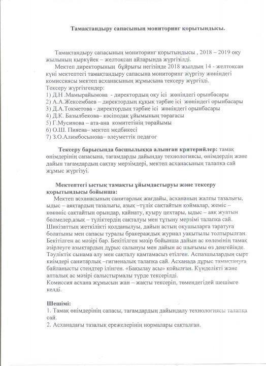 Питание сапасының мониторинг қорытындысы