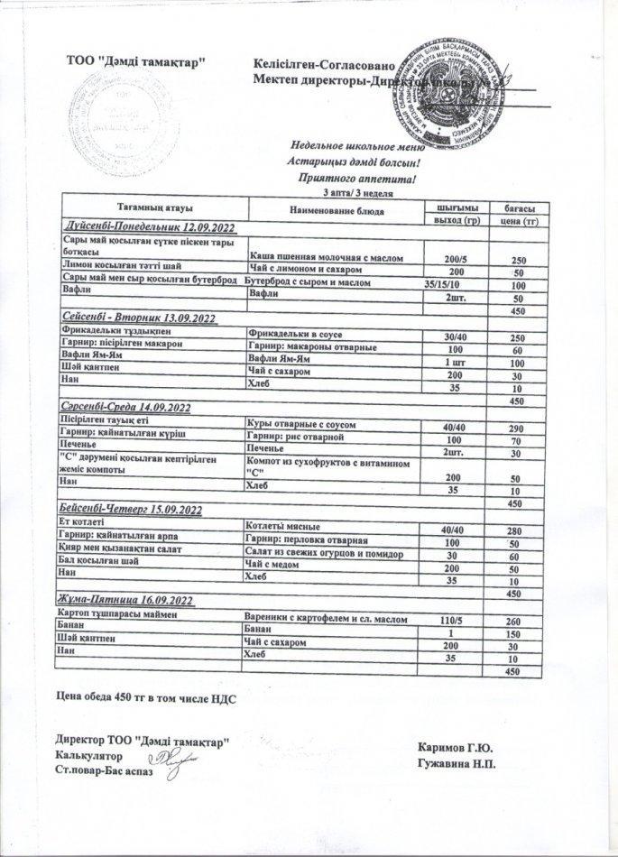 Меню по питанию