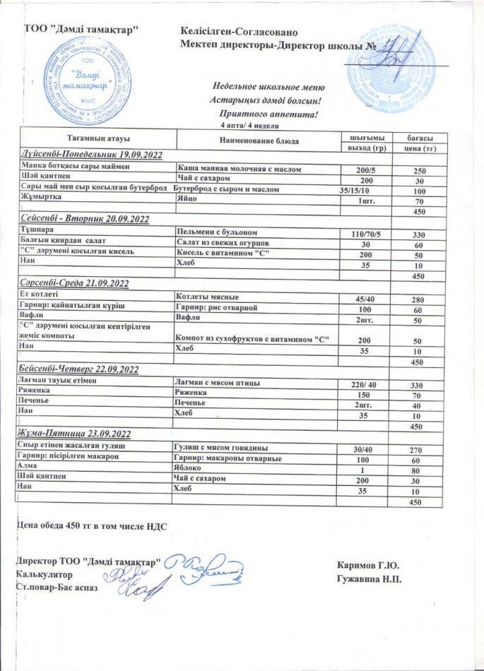 Меню по питанию