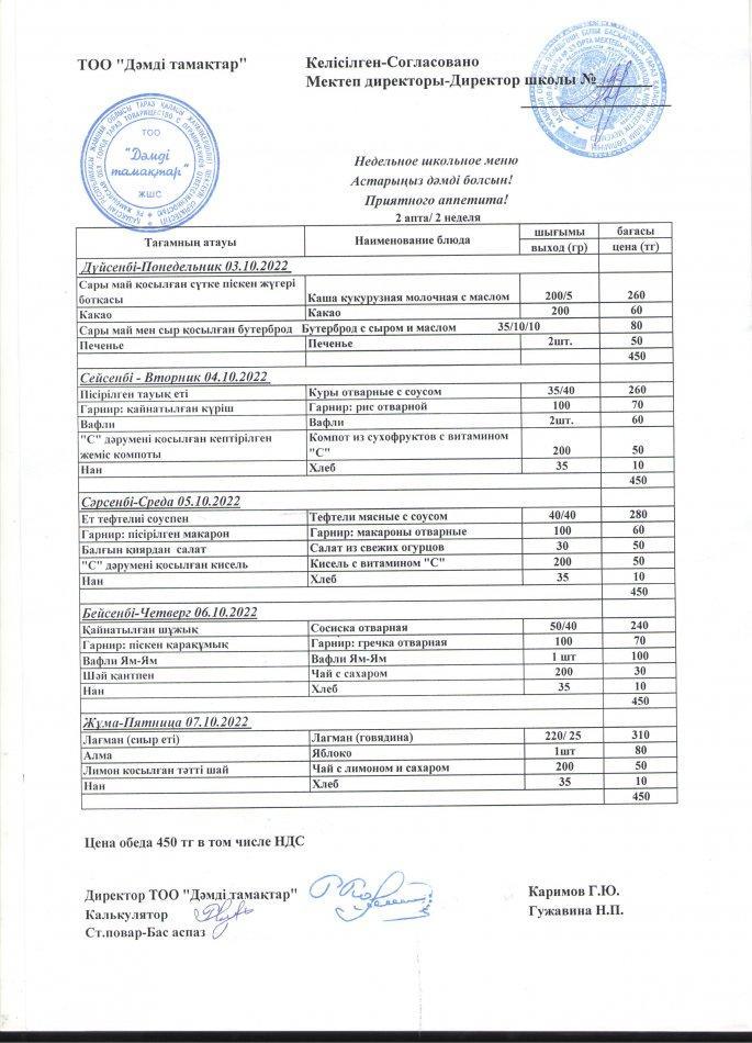 Меню по питанию