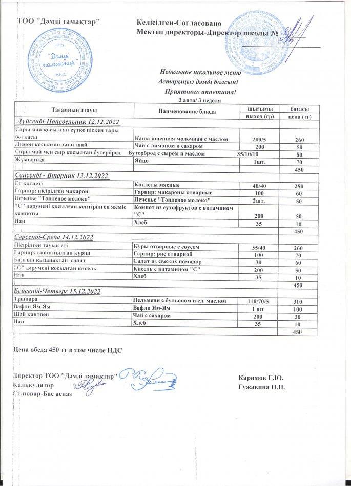 Меню по питанию