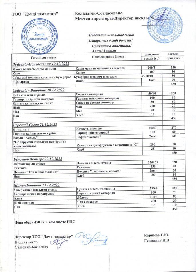 Меню по питанию