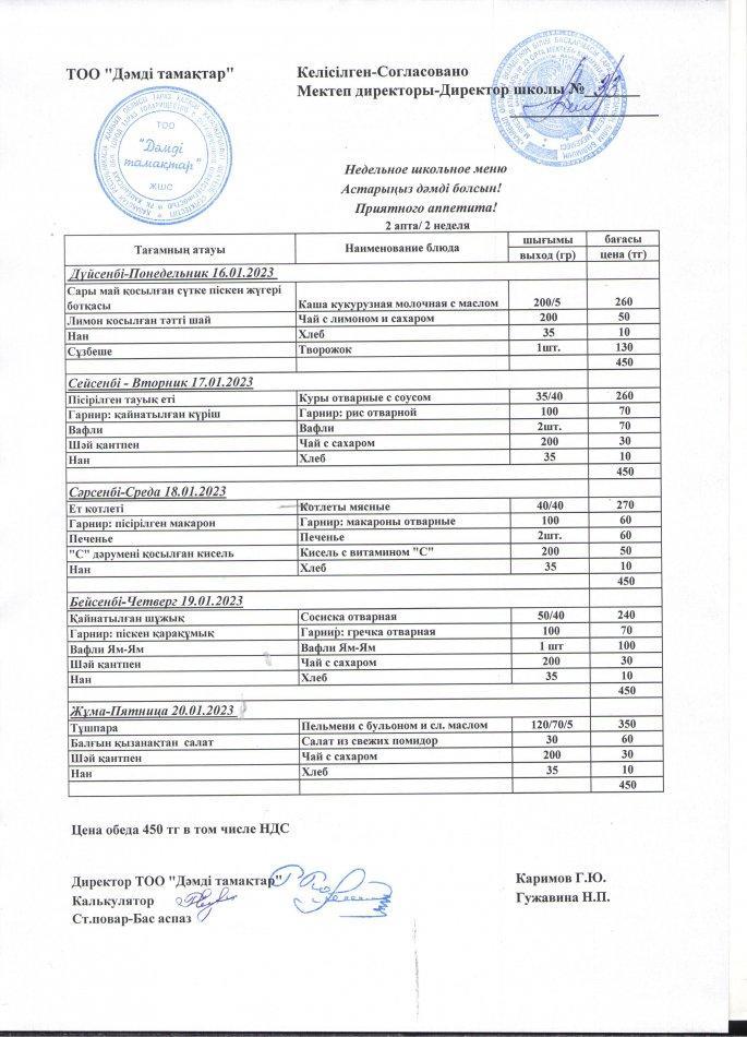 Меню по питанию