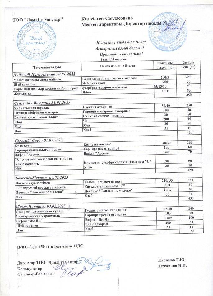 Меню по питанию