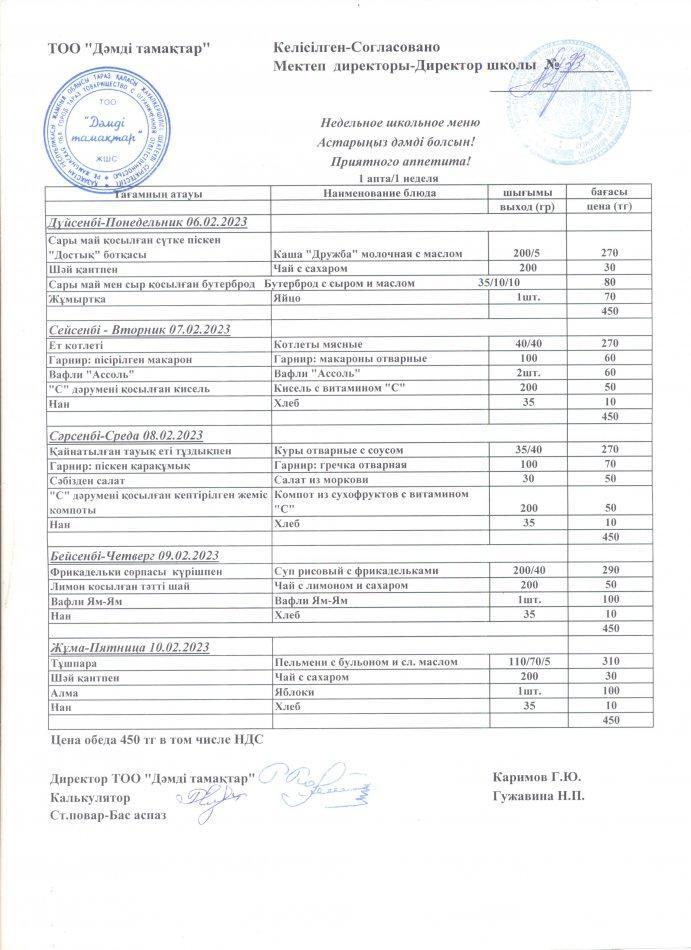 Меню по питанию