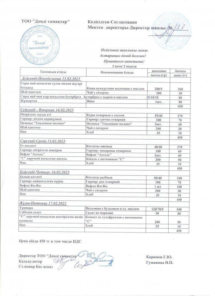 Меню по питанию