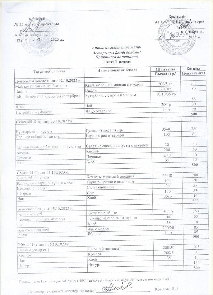 АПТАЛЫҚ АС МӘЗІРІ