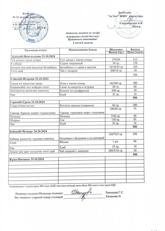 Ас мәзірі 21.10.2024ж