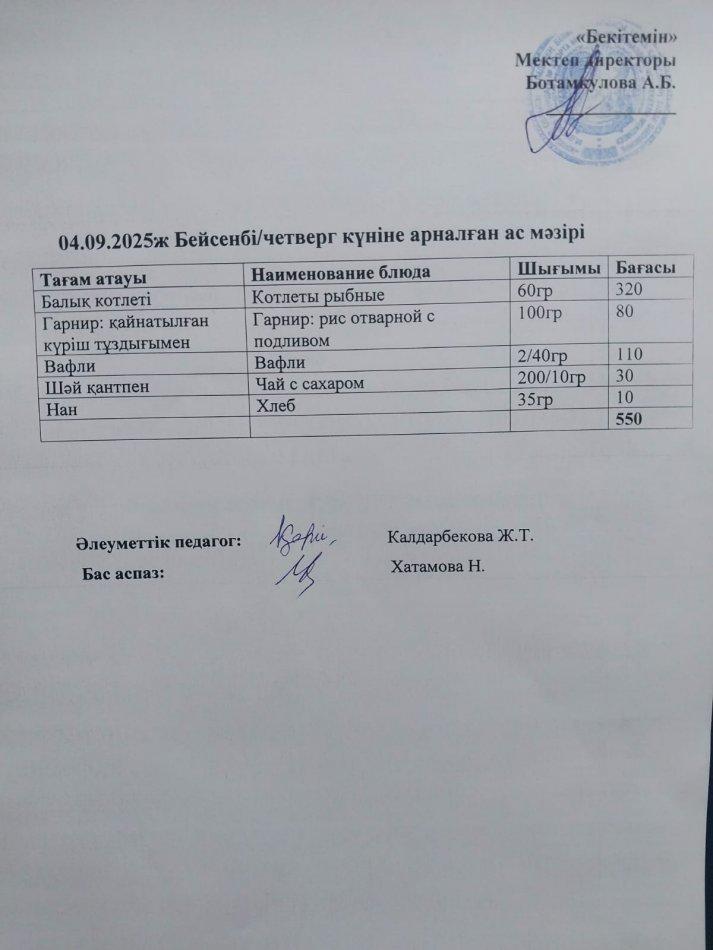 Күндік ас мәзірі