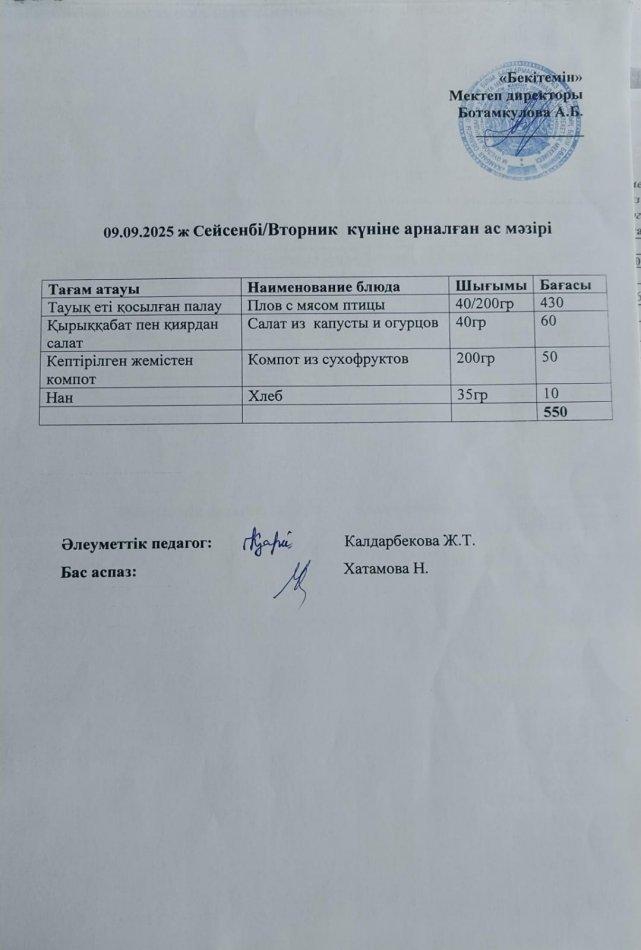 Күндік ас мәзірі