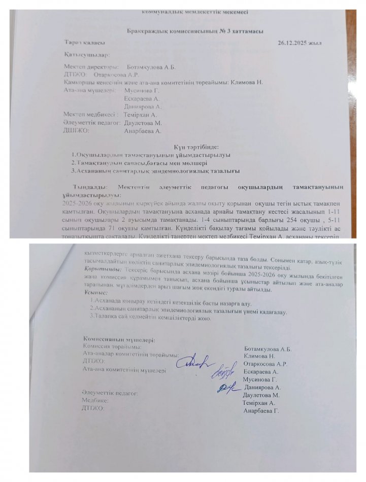 Бракераж комиссиясының отырысының хаттамасы 26.12.2025